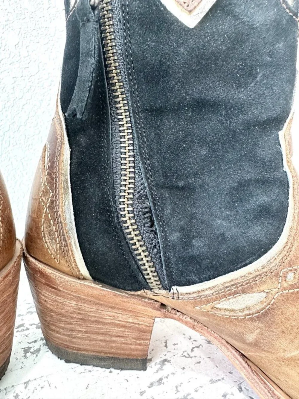 Lane RODEO HOUSTON Cowboy Booties Brown Western Snip Toe Short Boots Women 8.5 - Picture 9 of 13
